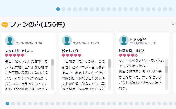 バンダイチャンネルはファンの声の閲覧＆投稿が可能